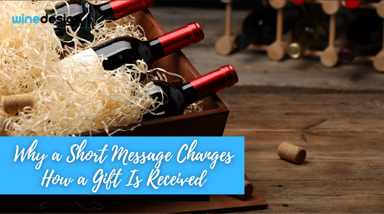 Holiday Message Ideas for Company Wine Gifts - Gifts Box with wine bottles on wooden table against black background. Space for text